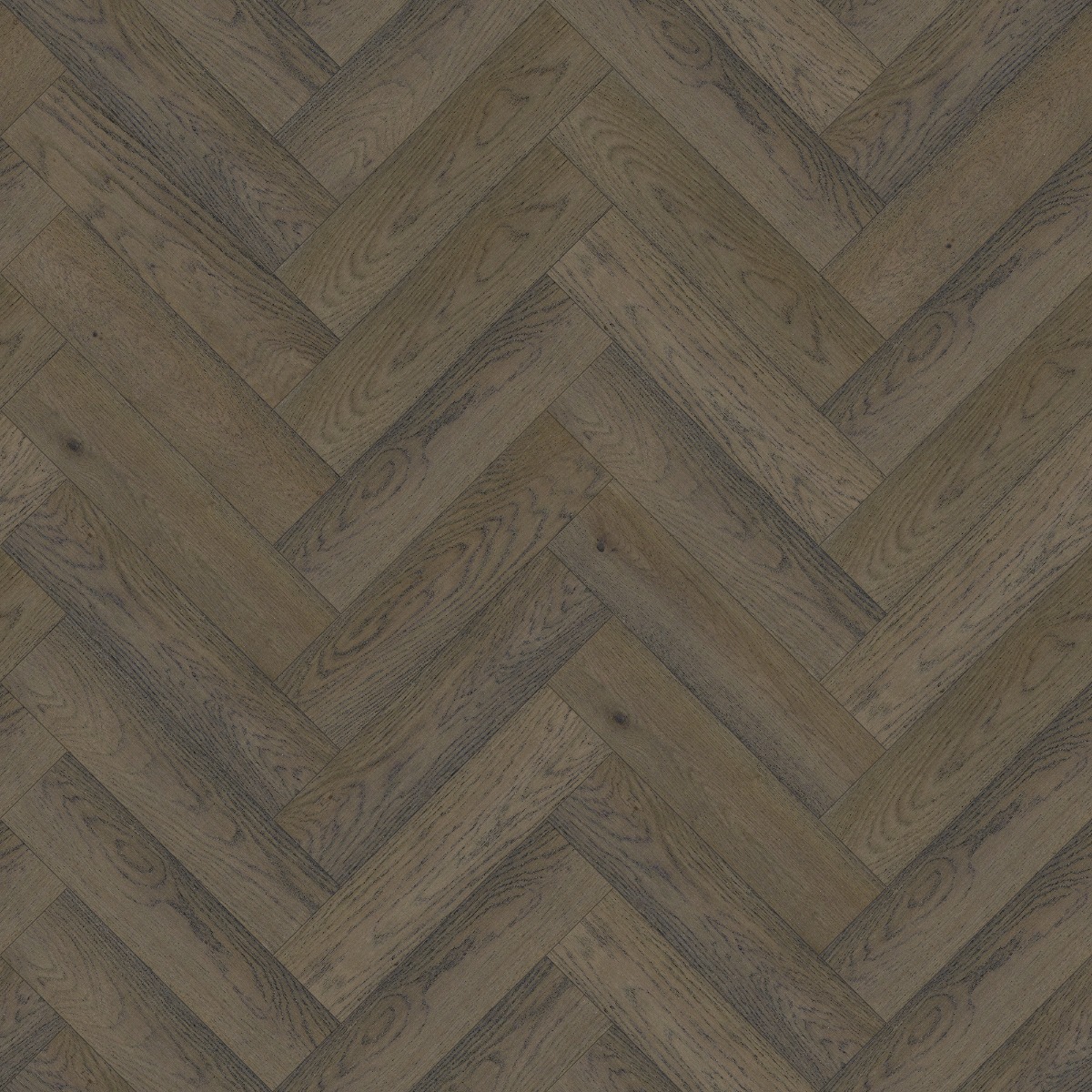 dark brown wooden parquet flooring with a herringbone pattern and visible wood grain