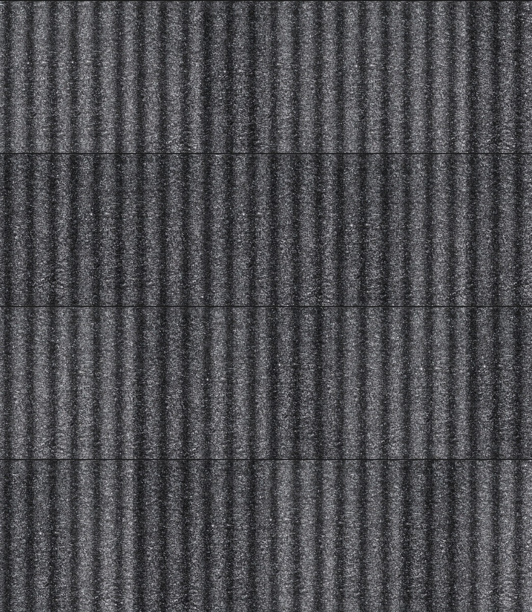 Dark grey corrugated bitumen roofing sheet with vertical ridges and rough texture for roofing or wall cladding