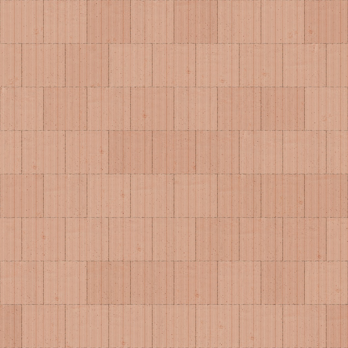 Terracotta fired clay brick wall in stretcher bond with vertical grooves and reddish brown color for wall facing