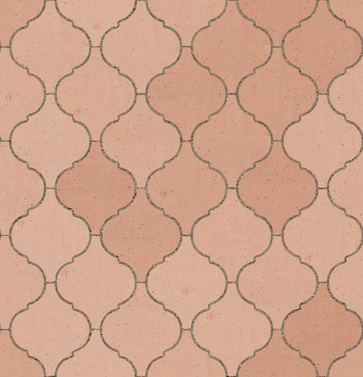 seamless terracotta arabesque patterned tile in warm reddish tones with textured surface