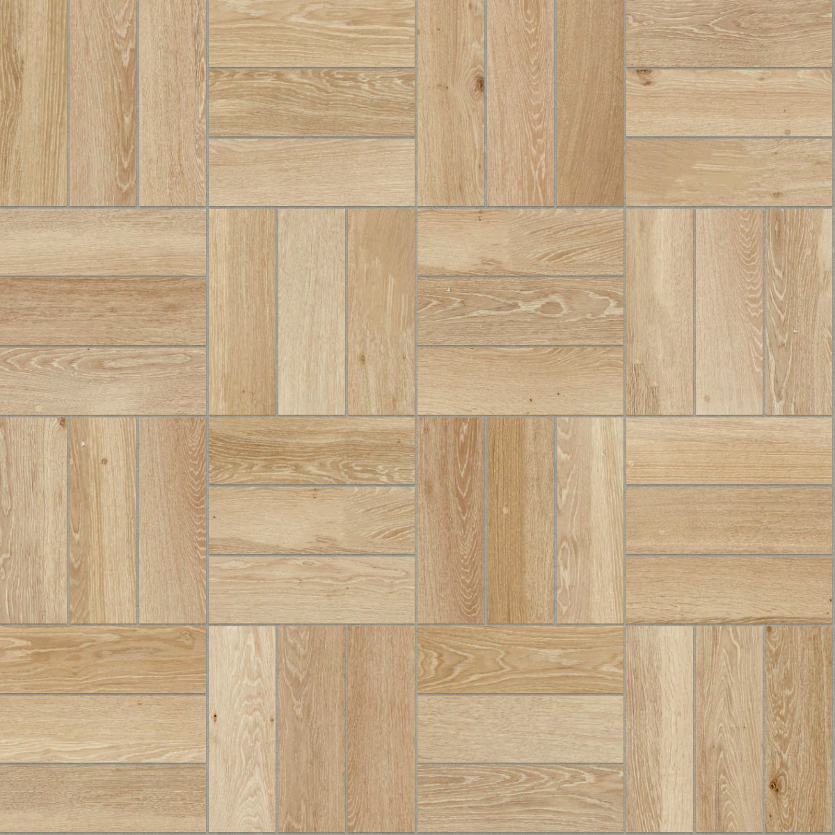 Light ash wood planks arranged in a basketweave pattern with natural grain and beige tones for flooring