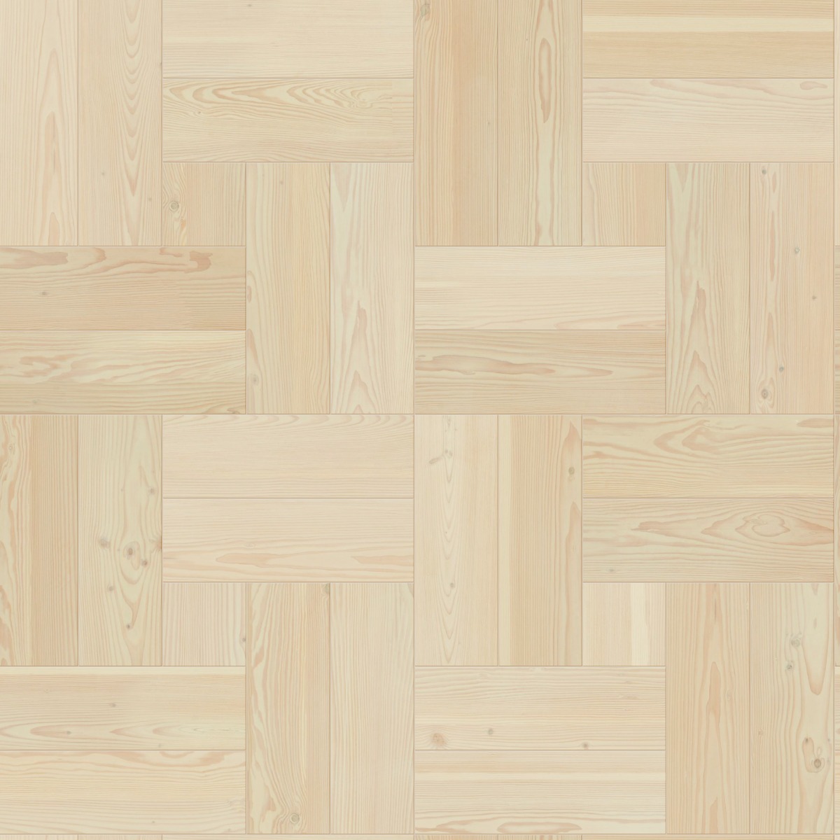 Light Douglas fir wood planks arranged in a crosshatch pattern with visible grain and knots for flooring