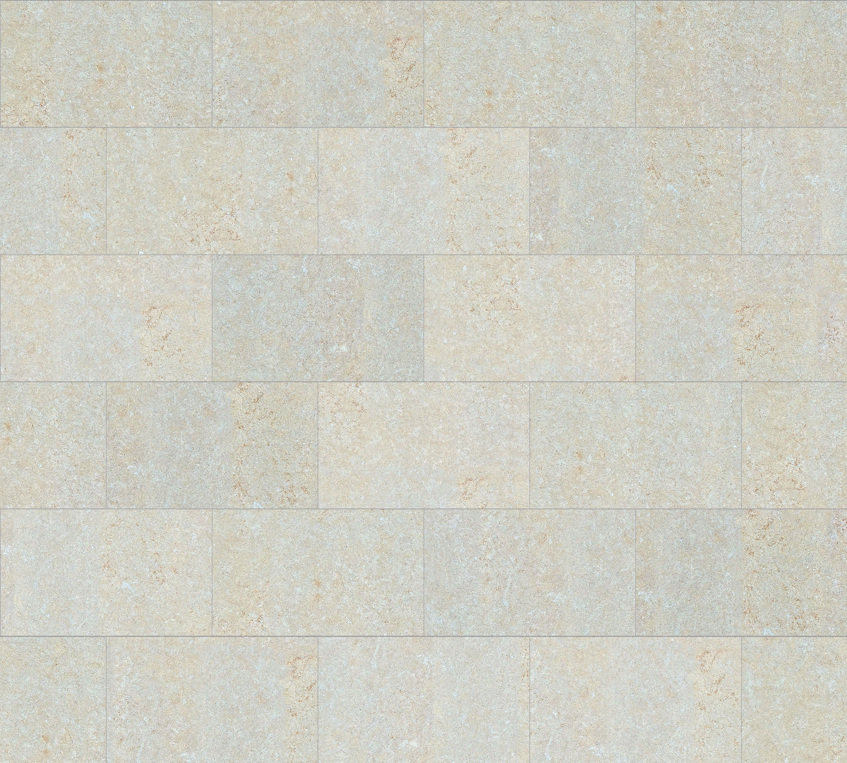 Beige reconstituted stone tiles with subtle speckled pattern in staggered horizontal layout for walls or floors