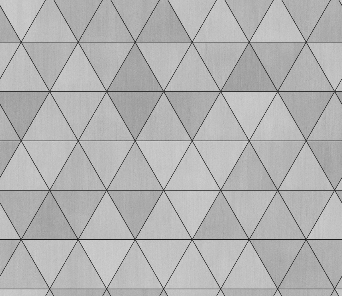 Seamless grey aluminium sheet with isosceles perforated holes in a repeating pattern, matte metallic surface