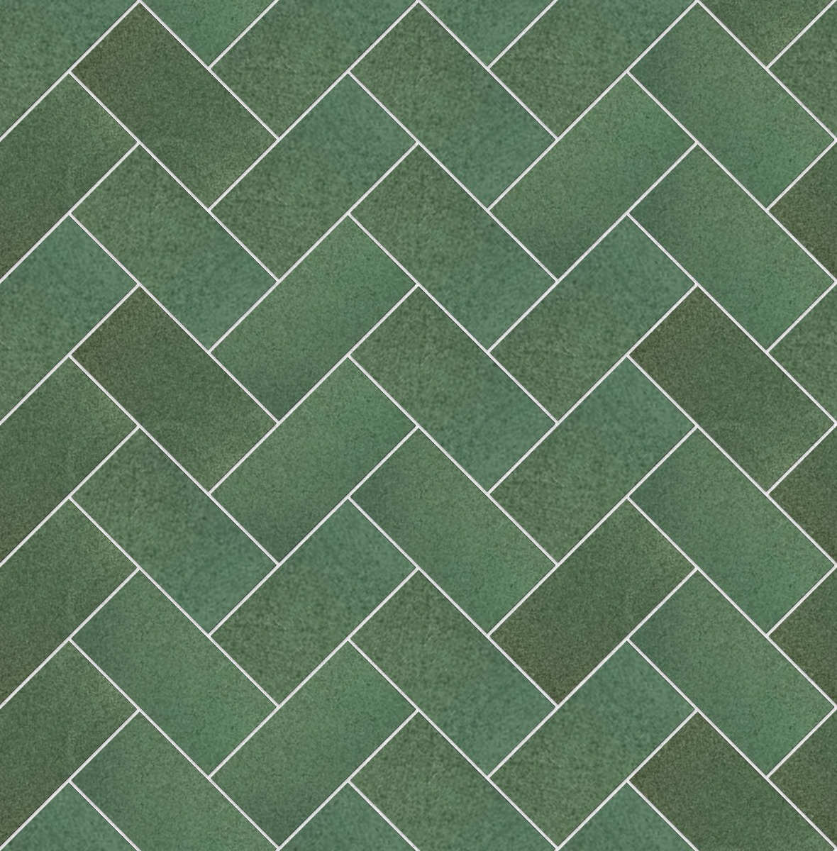 green ceramic tiles arranged in a herringbone pattern with a matte textured finish for wall use