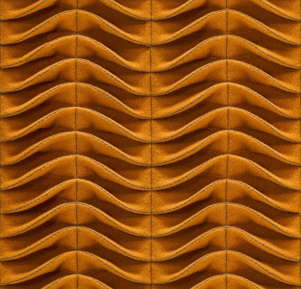 brown wool felt fabric with stitched wave pattern and soft texture for upholstery