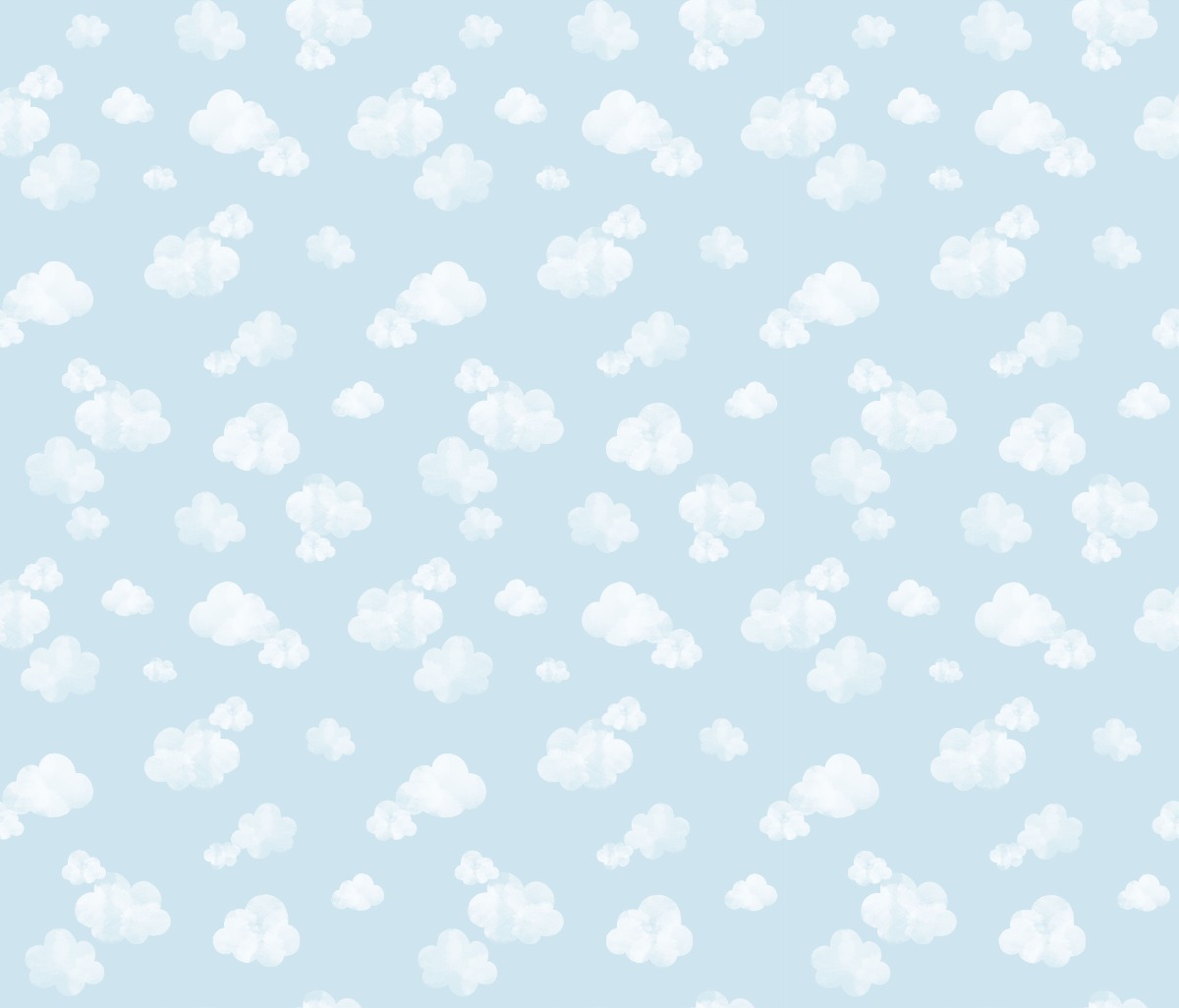 Seamless wallpaper with white clouds on a light blue background, designed for children's rooms or playful decor.