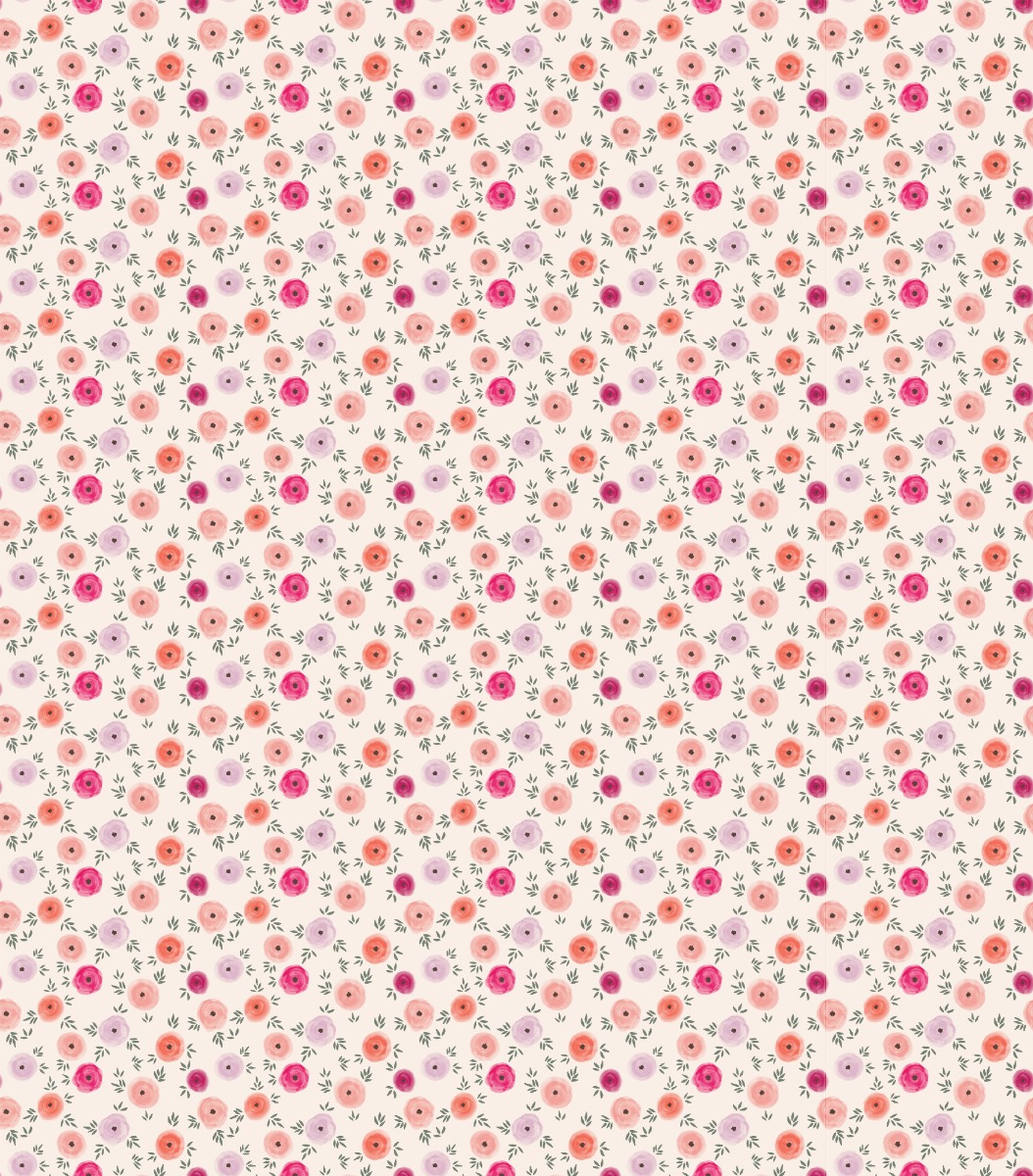 Seamless watercolor floral wallpaper with pink, purple, and coral ranunculus flowers on a light background, ideal for decorat