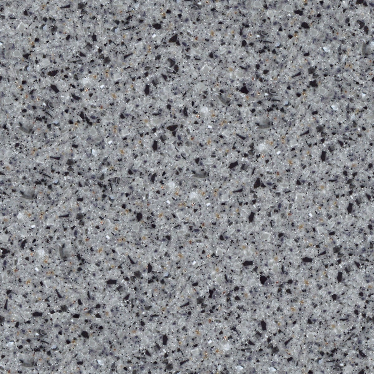 polished gray terrazzo stone surface with black and white chips in a dense speckled pattern for flooring