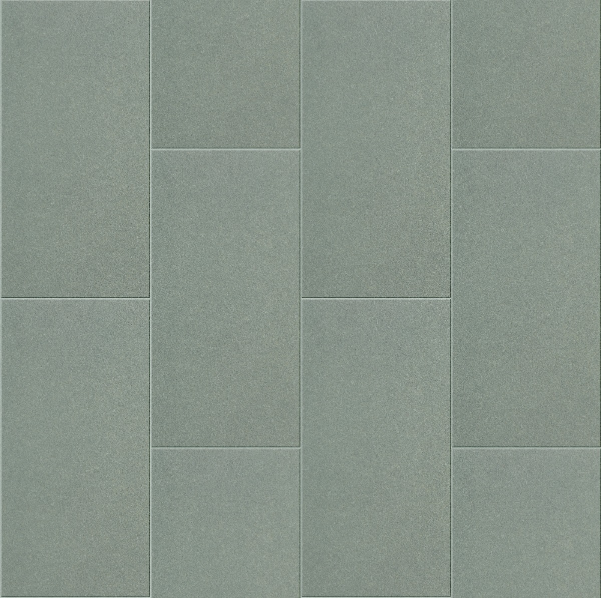 green matte porcelain tile planks arranged in a staggered floor pattern with fine grain texture