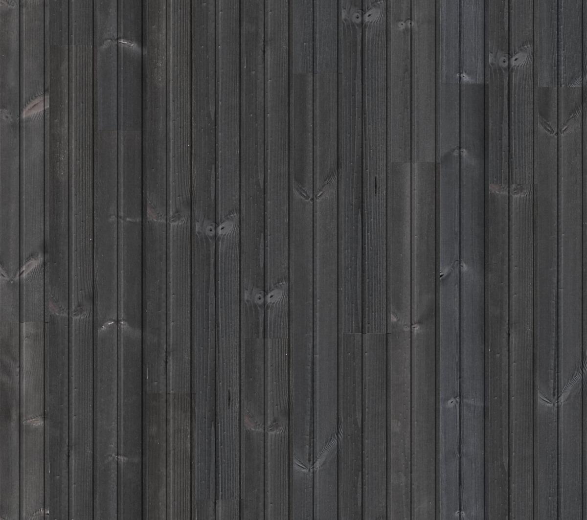 Dark charred redwood wood panels with vertical grain and knots, suitable for wall cladding