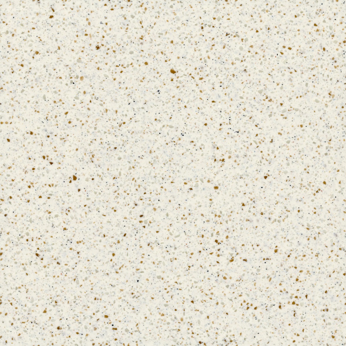 Cream terrazzo surface with scattered toffee brown and black chips in a polished finish for flooring