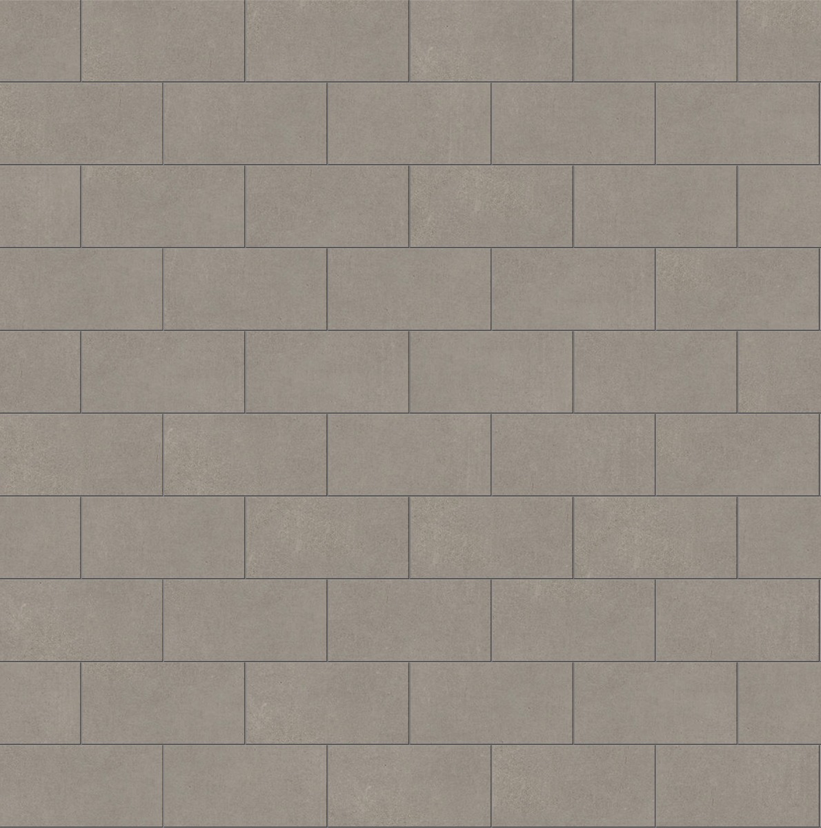 ash grey smooth concrete tiles arranged in a stretcher bond pattern for flooring or walls