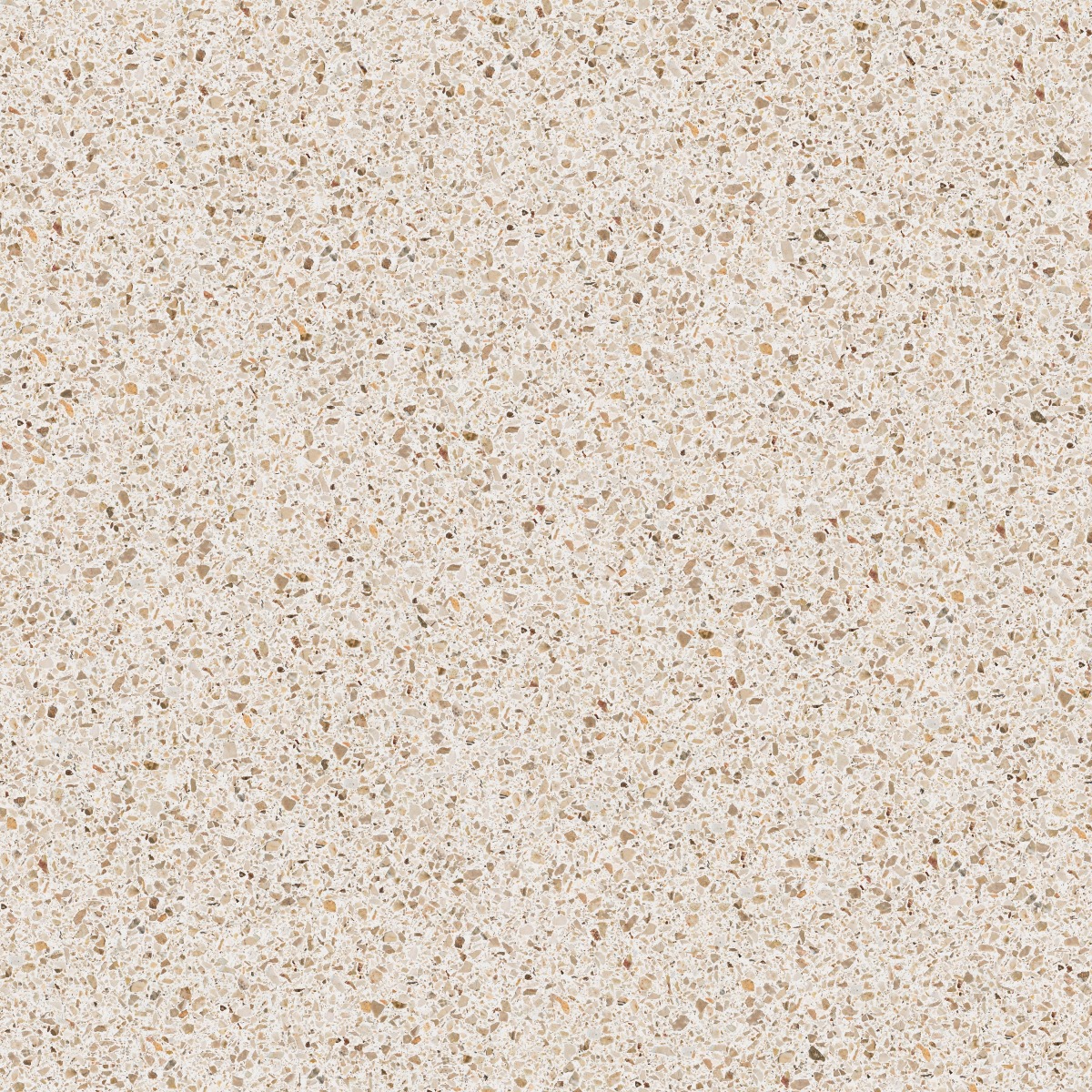 Beige terrazzo tile with a speckled pattern, seamless and suitable for flooring and interior surfaces.
