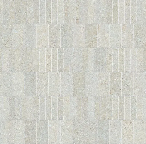 Beige reconstituted stone tiles arranged in a rectangular grid pattern with a natural matte finish for wall cladding