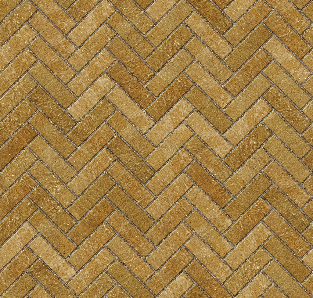 Textured glazed ceramic tile in warm brown tones arranged in a herringbone pattern for wall use