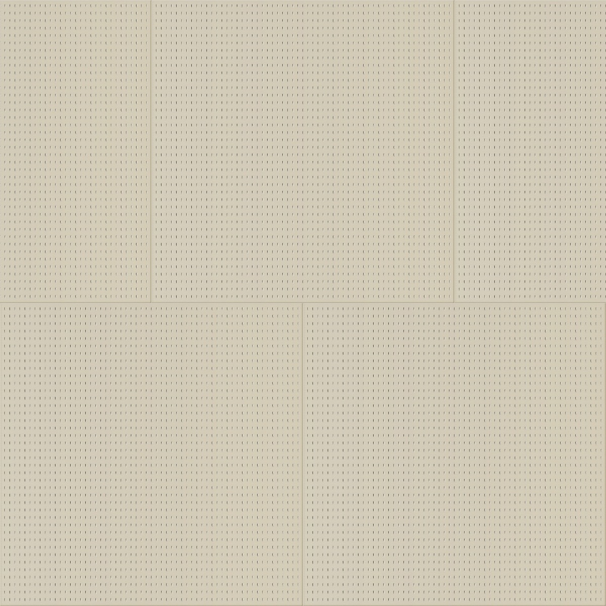 Beige perforated acoustic panels with vertical holes arranged in stretcher bond pattern for wall use