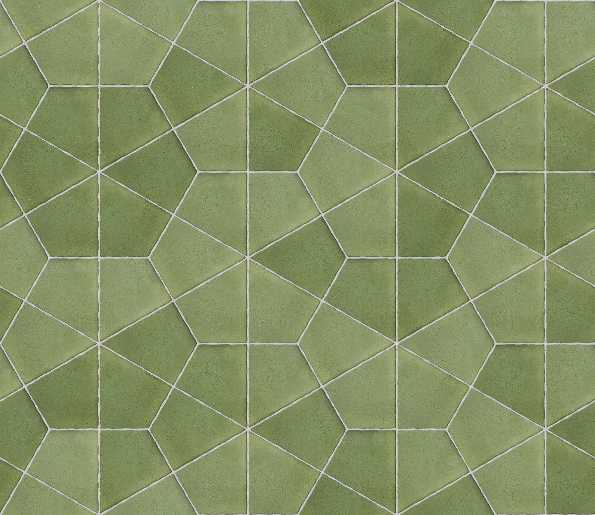 green glazed ceramic hexagon tiles with white grout and crazing texture in a geometric pattern for wall use