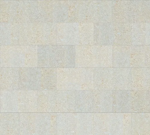 Light beige reconstituted stone tiles with subtle speckles, seamless and suitable for flooring or paving.