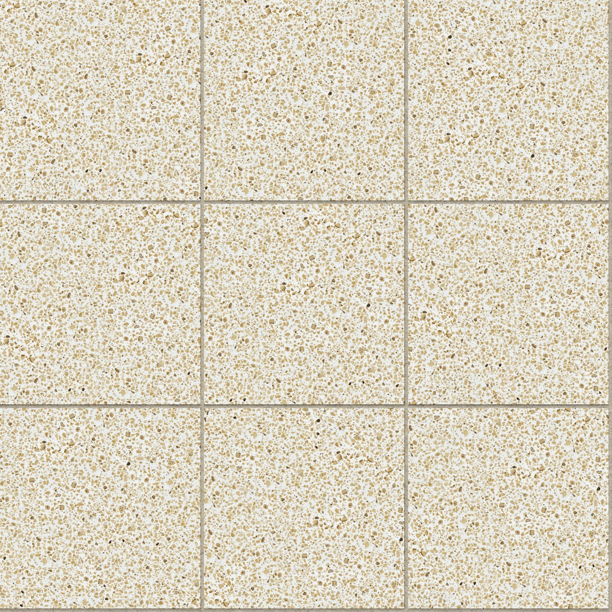 white concrete plates with beige and brown speckles arranged in a grid pattern for flooring or walls