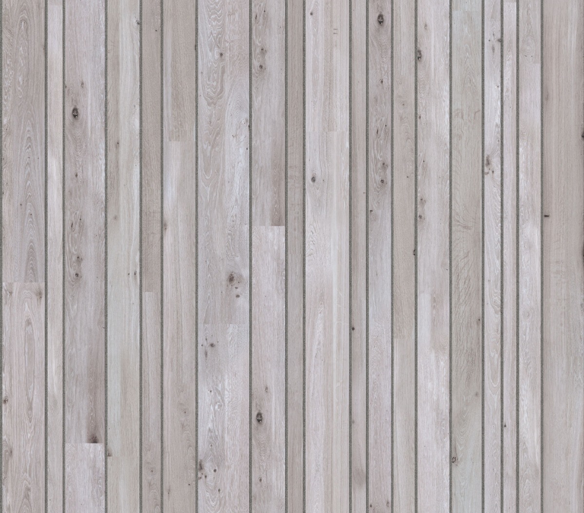 weathered ashlar timber planks in light grey with visible grain and knots arranged vertically with narrow joints