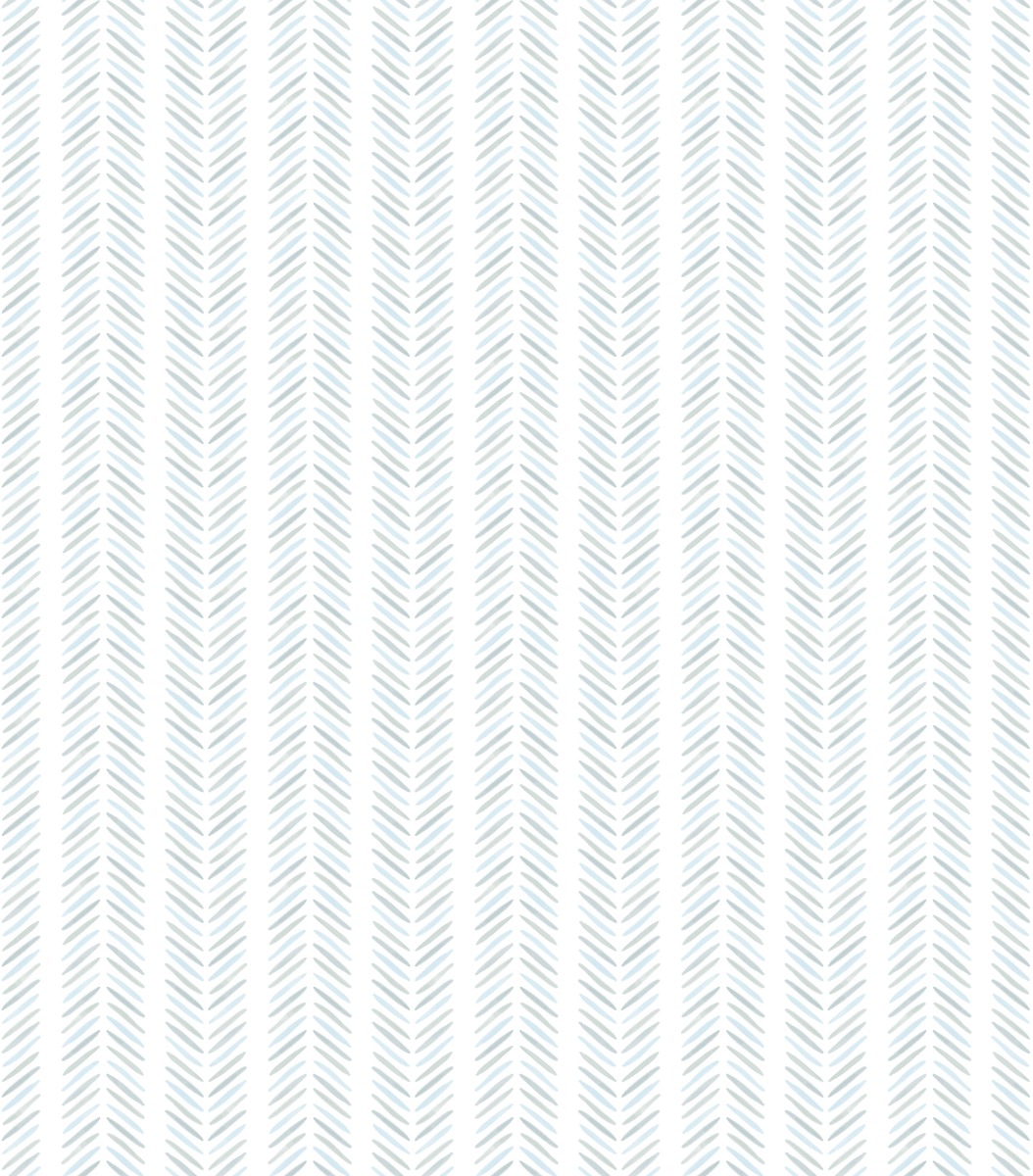 white wallpaper with vertical painterly chevron stripes in soft blue and gray tones