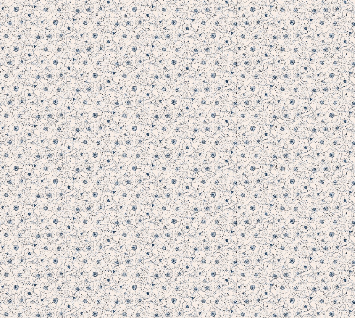 Wallpaper with a small blue wildflower pattern on a light background, designed for interior wall decoration.