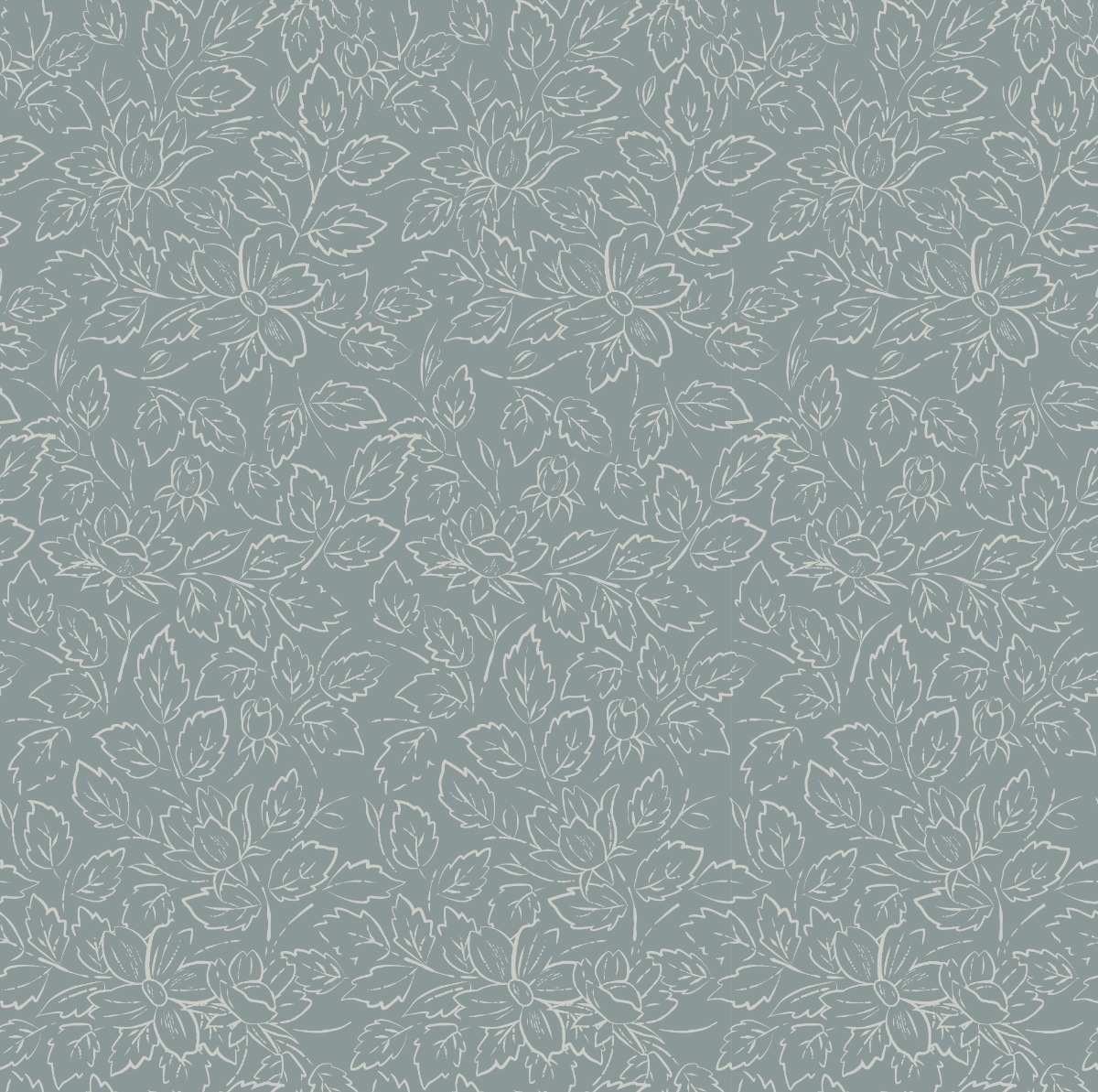 Seamless wallpaper with white floral outlines on a blue background, ideal for interior wall decoration.