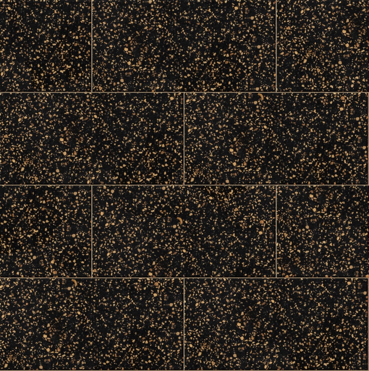 Black terrazzo tiles with tan and beige speckles, arranged in a grid pattern, suitable for flooring and wall decor.
