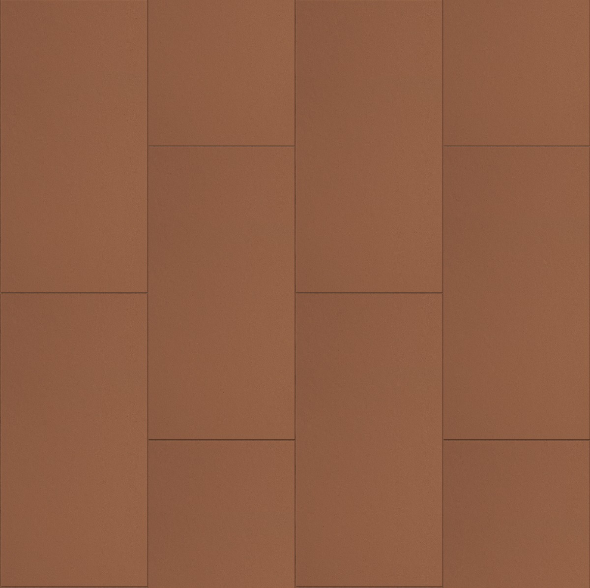 terracotta-colored clay bricks arranged in a stretcher bond pattern with smooth surface and thin grout lines