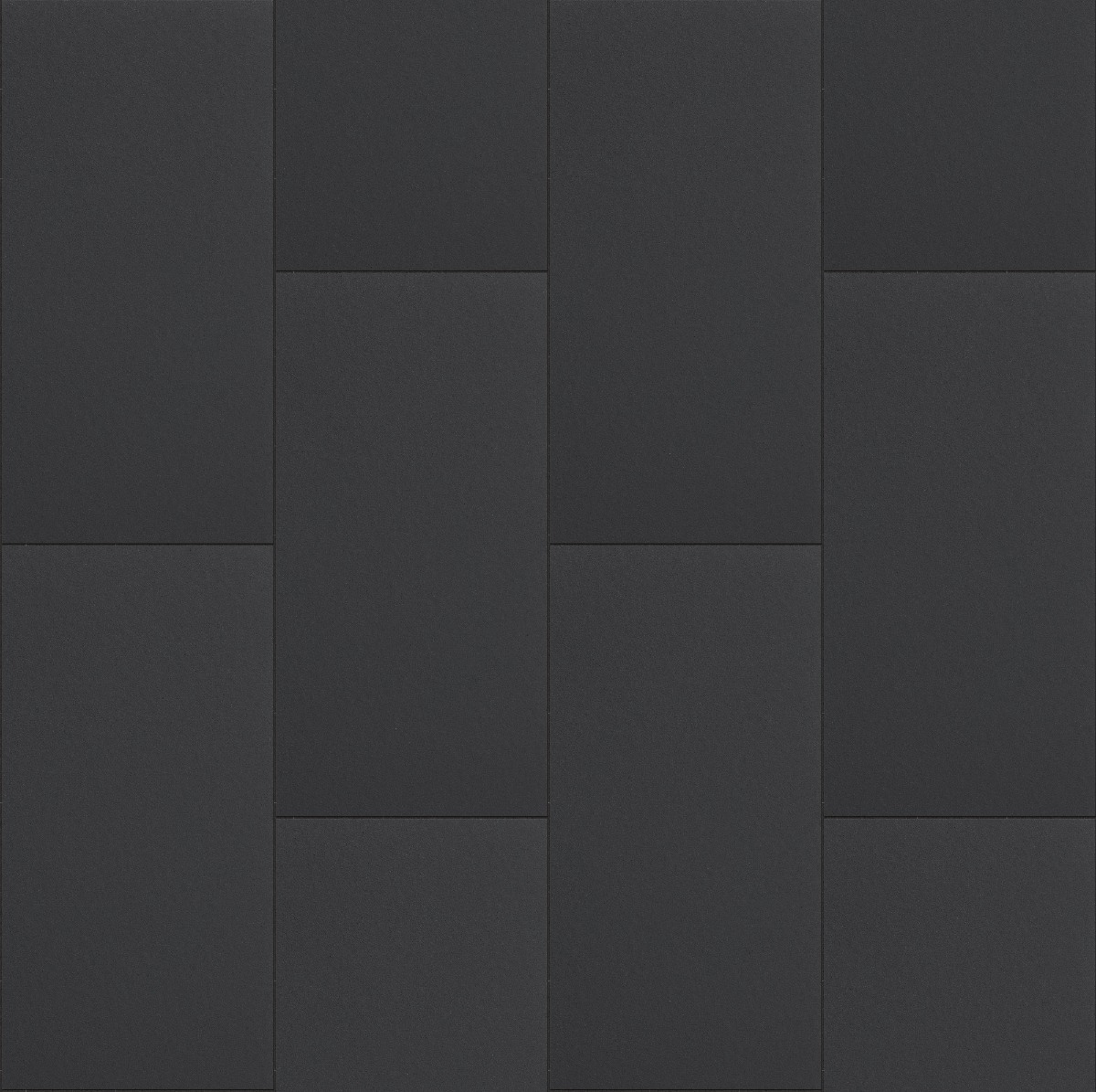 dark grey smooth concrete plates arranged in a staggered stretcher pattern for flooring or walls
