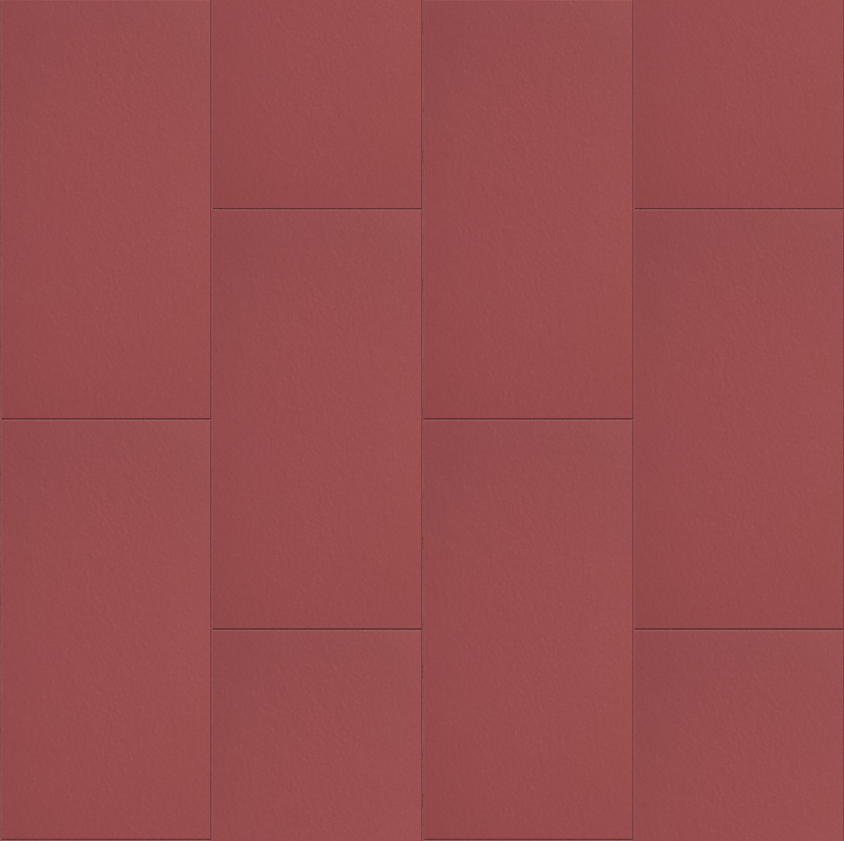 crimson matte ceramic floor tiles arranged in a staggered running bond pattern with subtle texture
