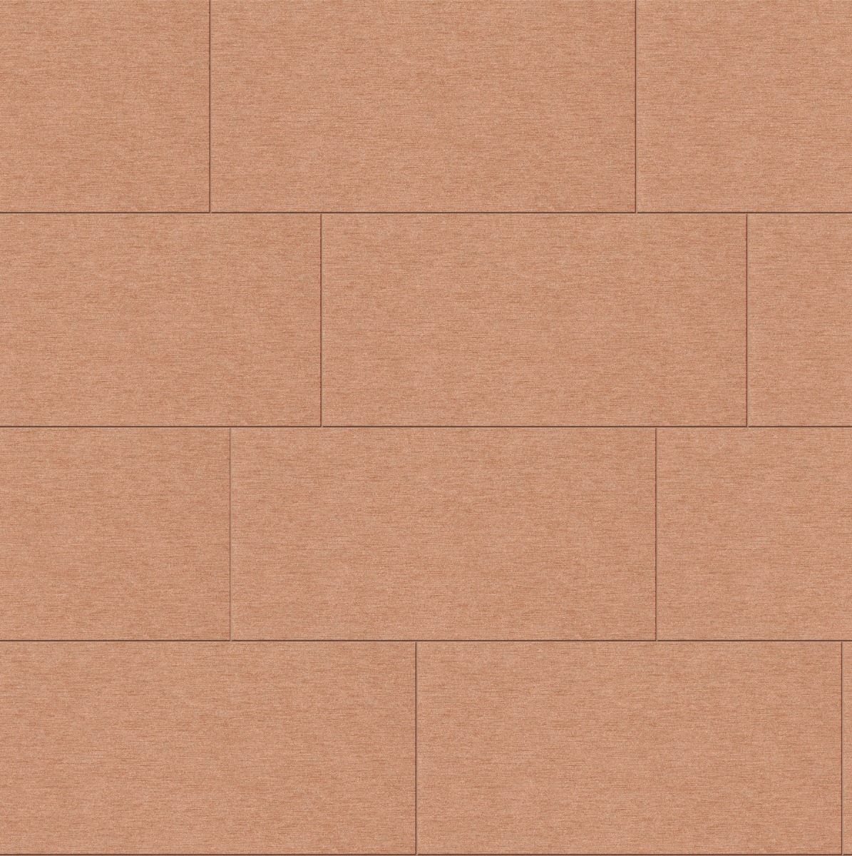Smooth terracotta-colored fired clay brick facing in running bond pattern for wall surfaces