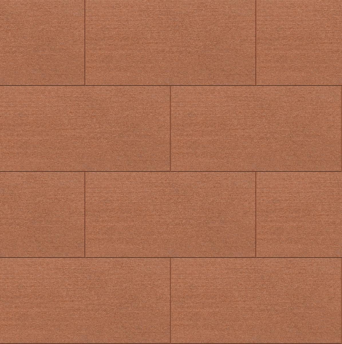 rust red clay brick facing arranged in running bond pattern with fine mortar joints