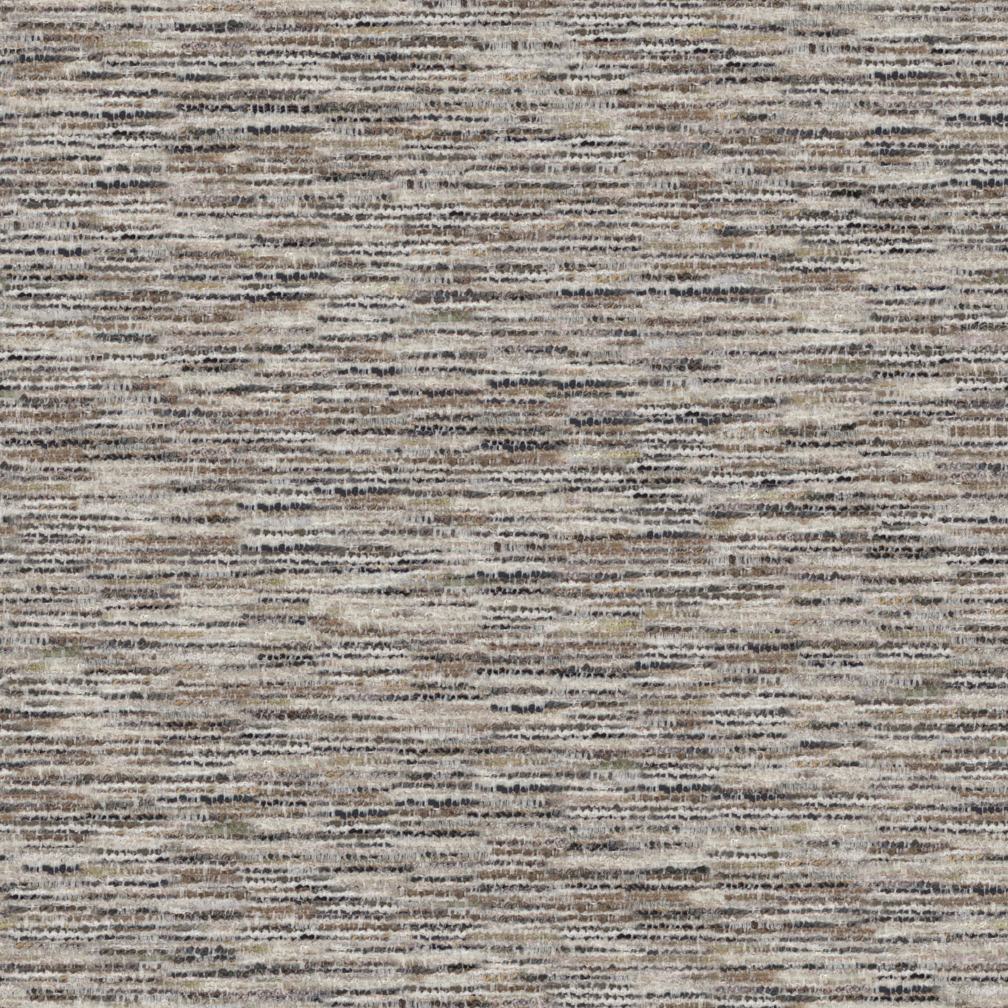 Close-up of woven upholstery fabric in grey and brown tones with horizontal linear pattern
