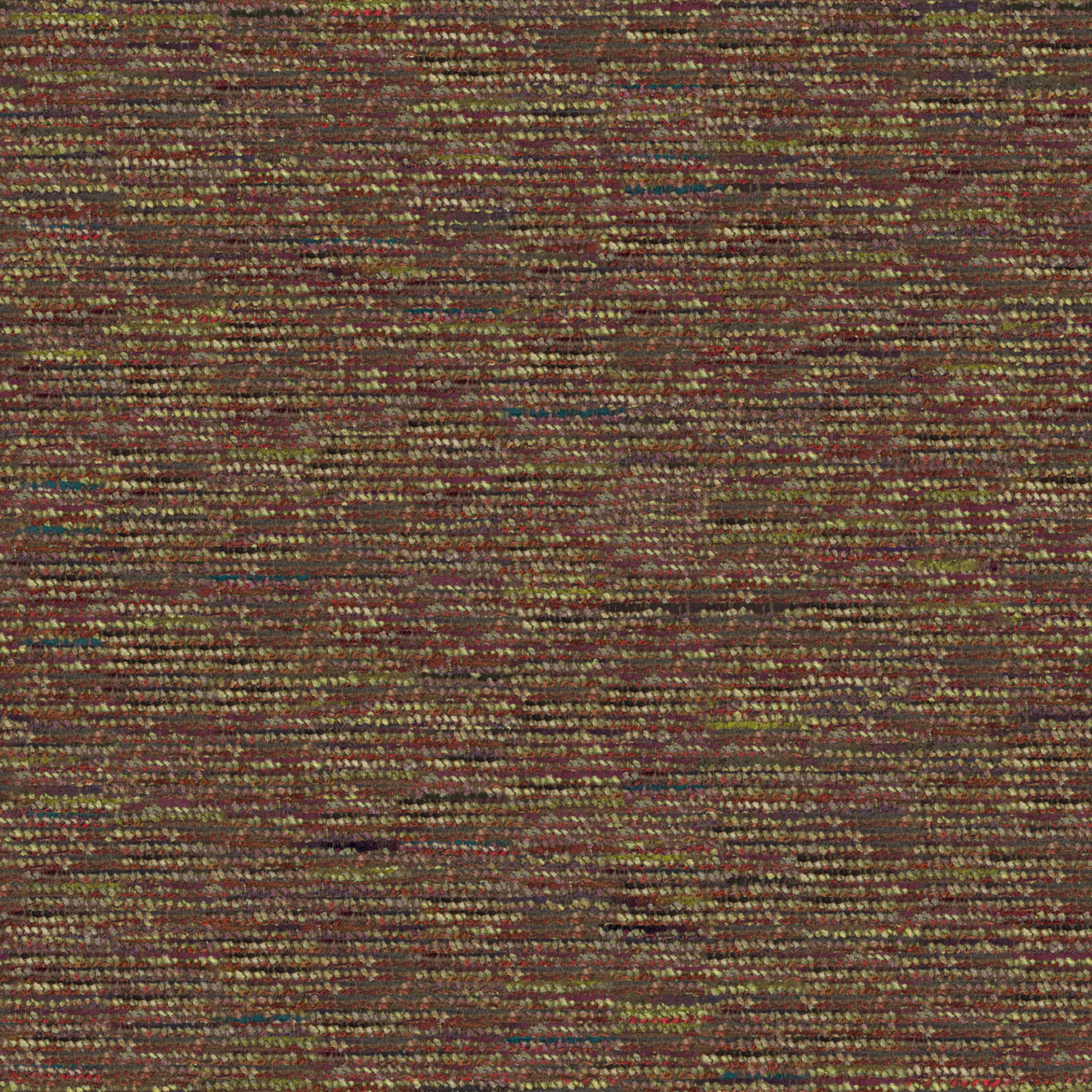 Dense multicolored wool upholstery fabric with horizontal stripes in earthy tones and coarse woven texture