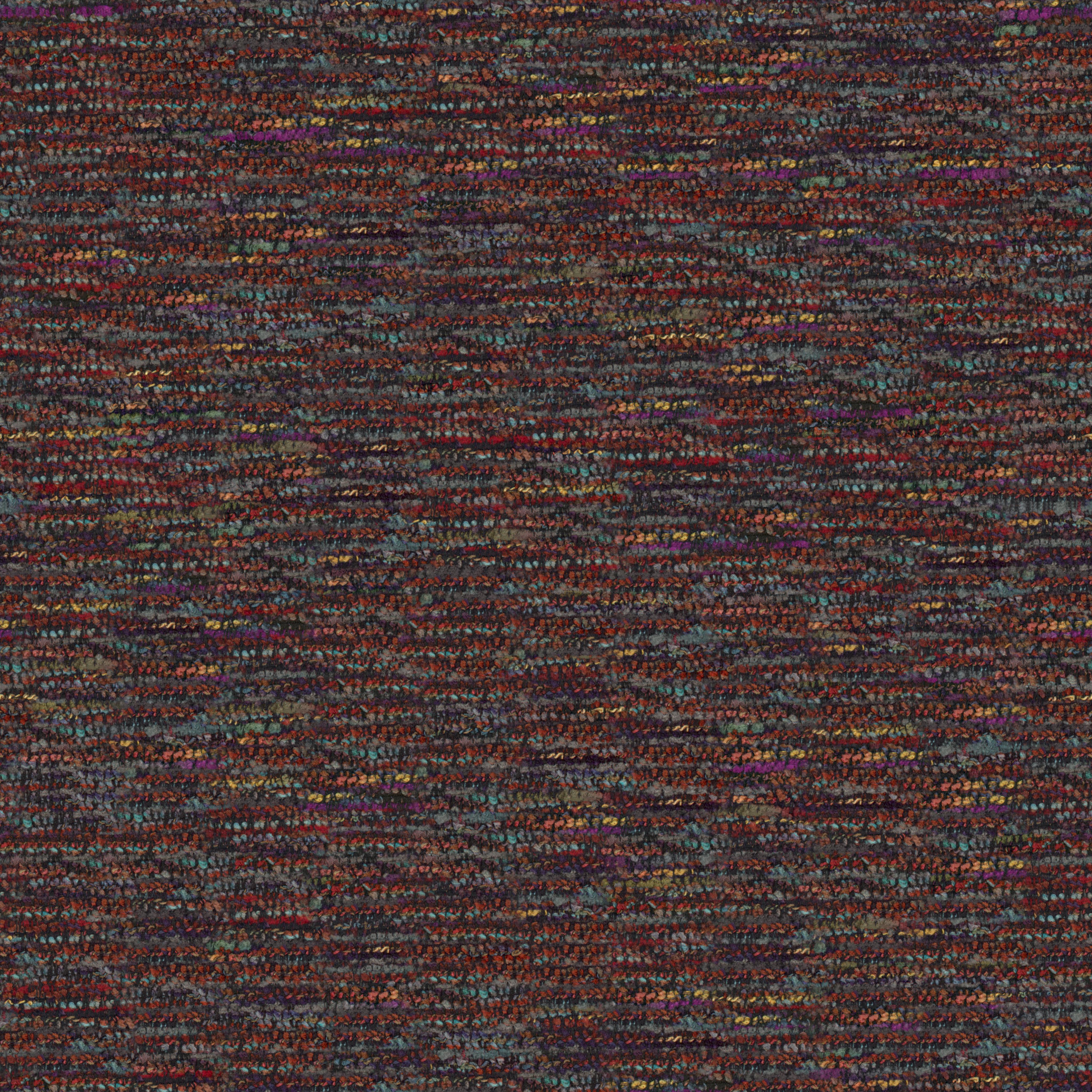 dense multicolored wool bouclé fabric with speckled looped texture in reds, purples, blues and earth tones