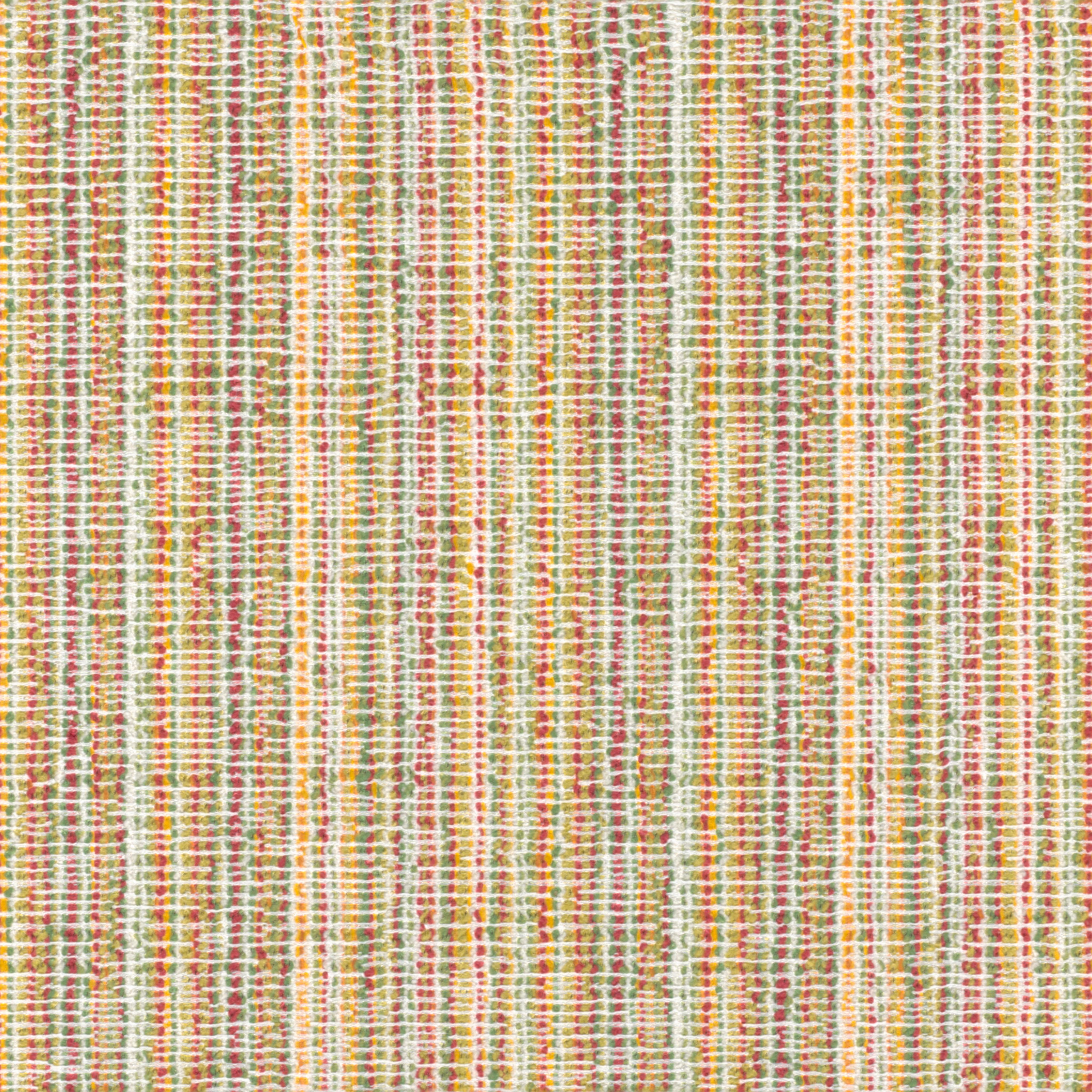 woven upholstery fabric with vertical stripes in red, green, yellow and white colors