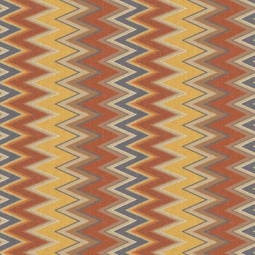 seamless zigzag patterned fabric curtain in warm earth tones of red, yellow, and beige