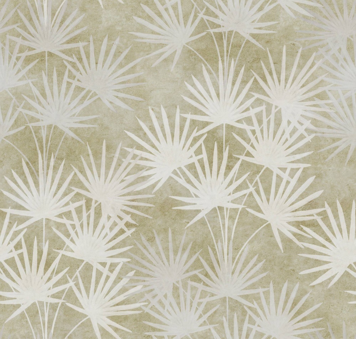 Wallpaper with white palm leaf pattern on beige background, suitable for interior walls, vintage style, seamless design.