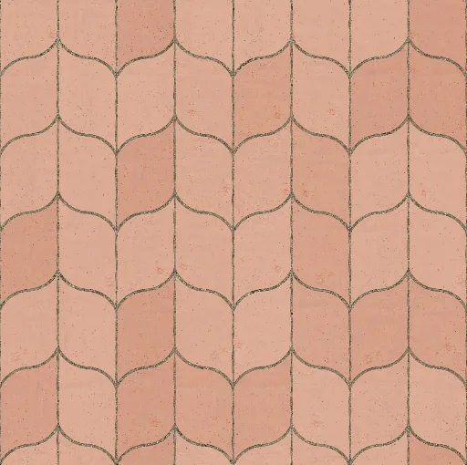 pink ceramic tiles with curved pinstripe grout lines forming an organic seamless pattern for walls
