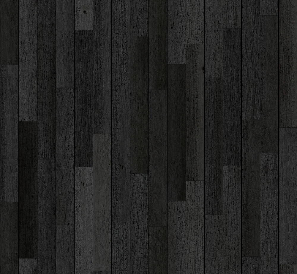 staggered charred black timber planks with cracked burnt wood texture for flooring
