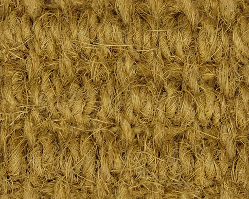 Close-up of natural beige coir boucle fabric with a textured, looped surface, ideal for upholstery and decorative textiles.