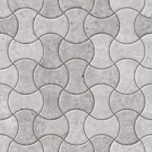 grey concrete floor tiles with an hourglass interlocking pattern and textured surface