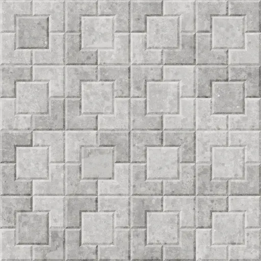 gray precast concrete interlocking rectangular floor tiles with a 3d beveled edge pattern