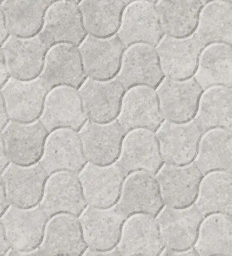 Gray precast concrete interlocking pavers with wave-shaped pattern and speckled rough surface for flooring