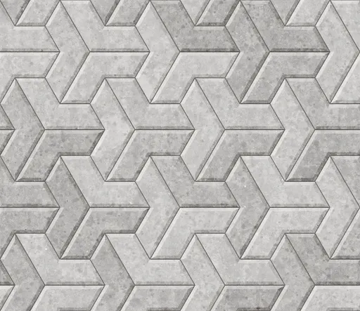 Gray concrete precast pavers with a geometric interlocking pattern and subtle texture for outdoor flooring