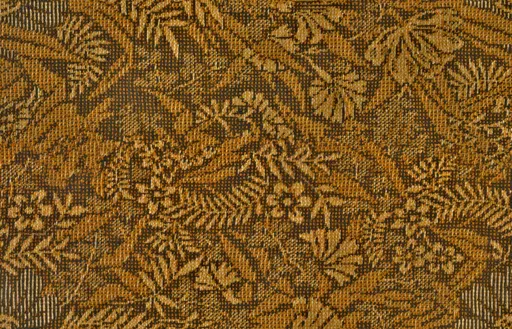 brown wool carpet with dense floral leaf pattern and textured weave for floor use