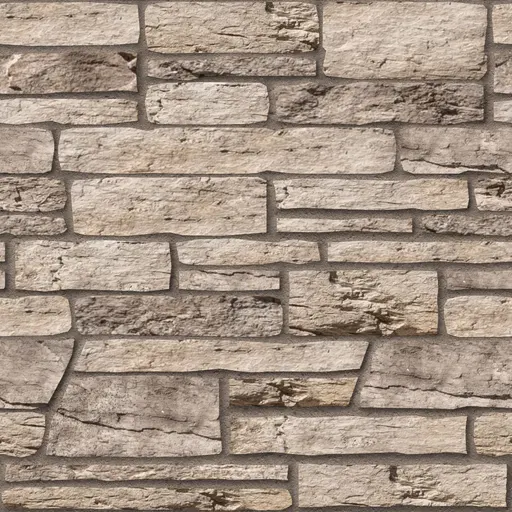 grey pearl natural stone ledge wall with rough texture and mortar joints in irregular rectangular shapes