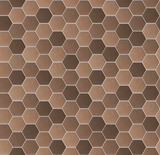 Seamless pattern of limestone hexagonal tiles in beige and brown, textured matte surface, suitable for wall or floor use.